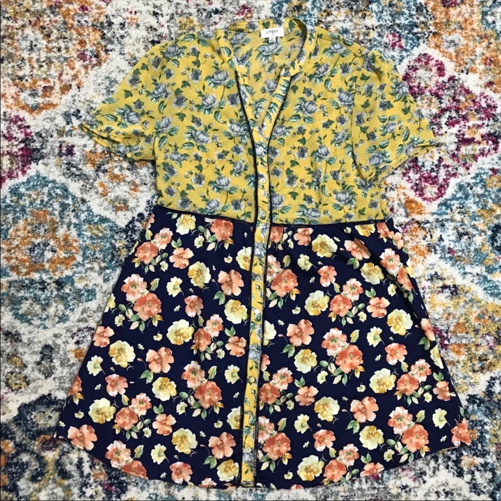 Umgee Color Block Floral Chiffon Dress